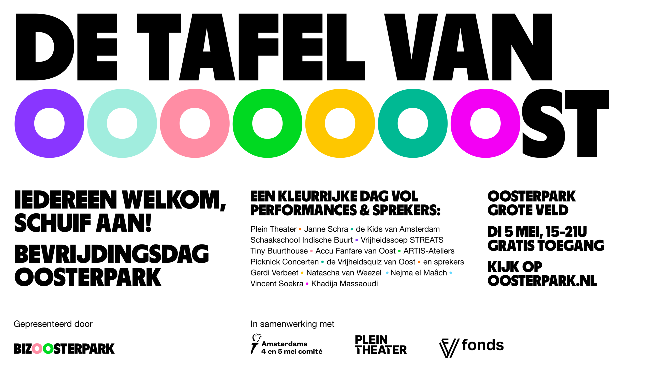 Schuif aan bij de Tafel van Oost – dinsdag 5 mei in het Oosterpark